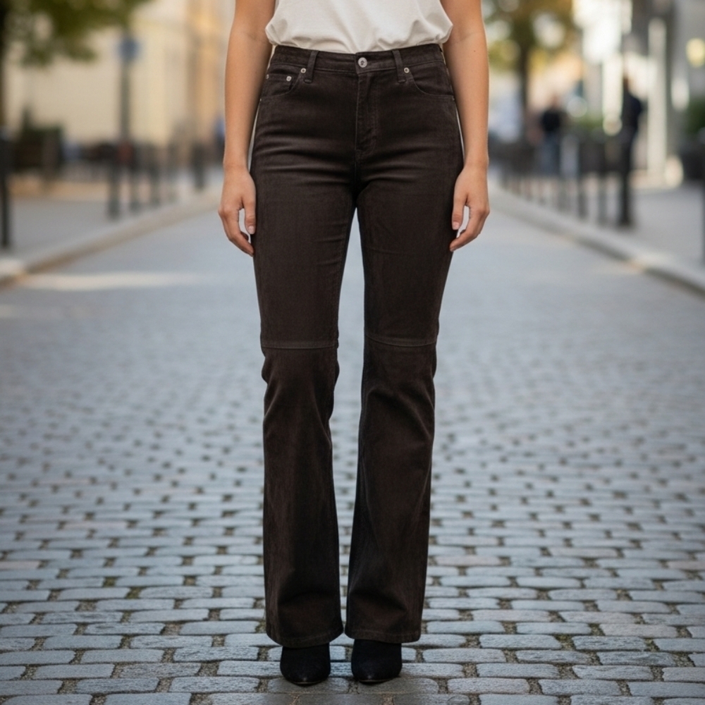 Vintage Skotts Brown 100% Suede Leather Women's Pants Size 8/30 Made In Canada